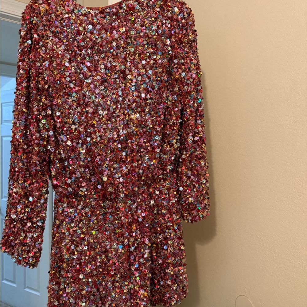 Alexis Red and Brown Long Sleeve Sequin Romper